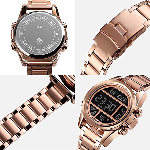 LZRDZSW Reloj de múltiples funciones de los deportes de los hombres del reloj impermeable del acero electrónico cadena de reloj de alarma Mes de visualización del reloj, ligero, sencillo, informal Ade