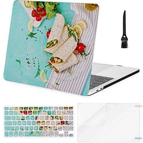 Macbook Air Caja de 13 Pulgadas Burritos Envuelve Pollo Verduras a la luz Macbook Air11 Funda Macbook Pro13 Pro15 Funda de plástico Cubierta del Teclado, Protector de Pantalla, Cepillo de Limpieza de