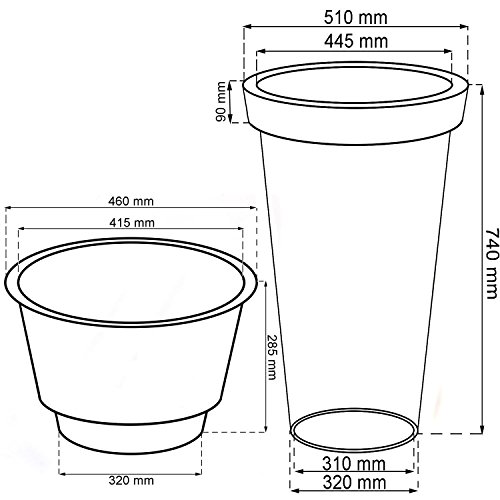 Macetero gigante de 58 litros antracita sólido óptico altura 800 mm jardinera de plástico