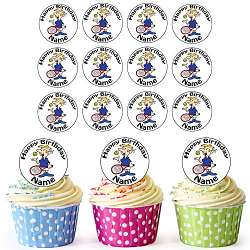 Macho jugador de tenis 24 personalizado comestible cupcake toppers/adornos de tarta de cumpleaños – fácil troquelada círculos