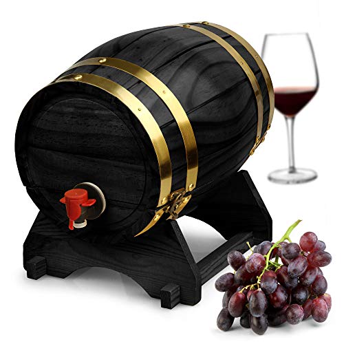 Madera vino barril dispensador negro pino 5 litros – estilo vintage de mesa dispensador de vino