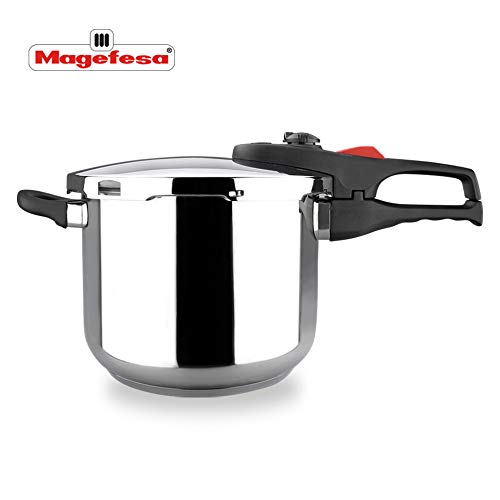 MAGEFESA PRACTIKA Plus COMPLET Olla a presión Super rápida de fácil Uso, Acero Inoxidable, Apta para cocinas inducción. Fondo Termo difusor, Pack Exclusivo Olla + CESTILLO + Tapa DE Cristal (7,5L)