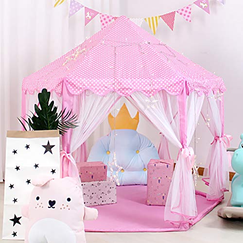 Magicfun Tienda de Princesa, Juego de Castillo niñas, Interior Tienda de Campaña para niños al Aire Libre Gran Playhouse con pequeñas Luces de Estrellas, Juguetes para niños 53 '' x 55 '' (DxH)