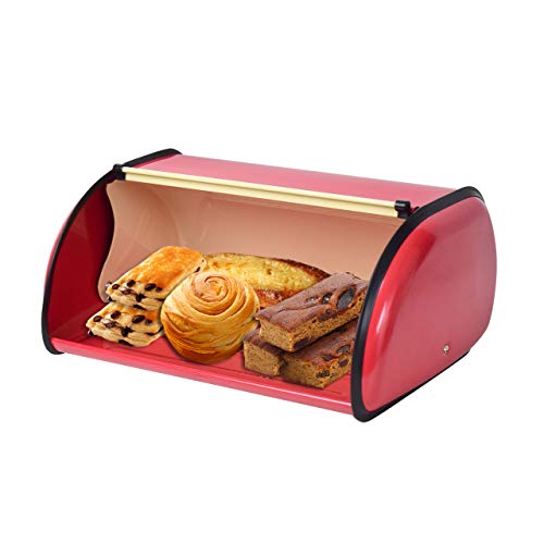 Magiin - Panera de metal con tapa deslizante, recipiente para almacenamiento, perfecta para cocina, hogar, cocina, fiesta, hotel, restaurante rosso