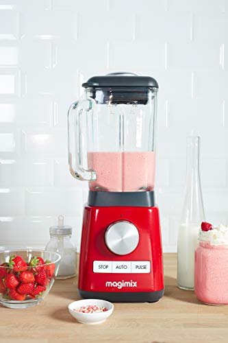 Magimix Blender Batidora de vaso 1.8L 1200W Rojo - Licuadora (1,8 L, 600 RPM, 15000 RPM, Batidora de vaso, Rojo, Vidrio)