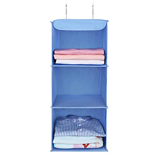 MaidMAX Organizador para Armario, Estantería Colgante de Tela para Ropa, Organizador de Ropa Colgante, 3 Niveles y 2 Ganchos, Azul Cielo