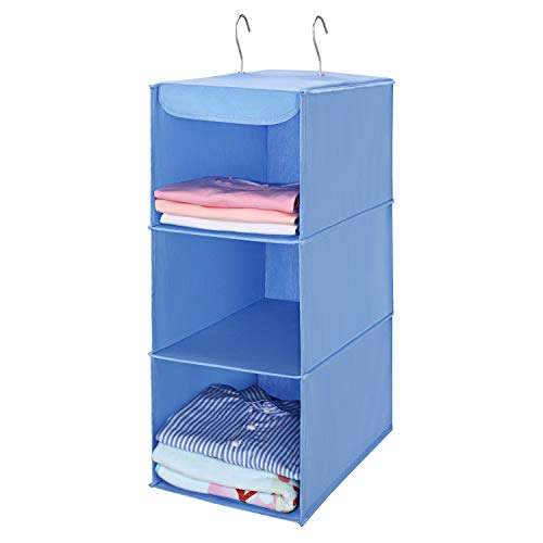 MaidMAX Organizador para Armario, Estantería Colgante de Tela para Ropa, Organizador de Ropa Colgante, 3 Niveles y 2 Ganchos, Azul Cielo