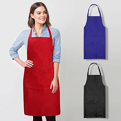 Malayas 3pcs Delantal de Cocina de Poliéster Delantal Impermeable con 2 Bolsillos para Hornear Jardinería Restaurante Barbacoa Ideal para Mujeres Hombres Chef Color Rojo