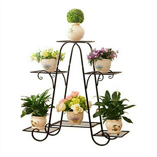 Malayas Estantería Decorativa de Hierro para Macetas Soporte de Flores Plantas para Exterior Interior Jardín con 6 estantes 77×26×72cm Color Negro