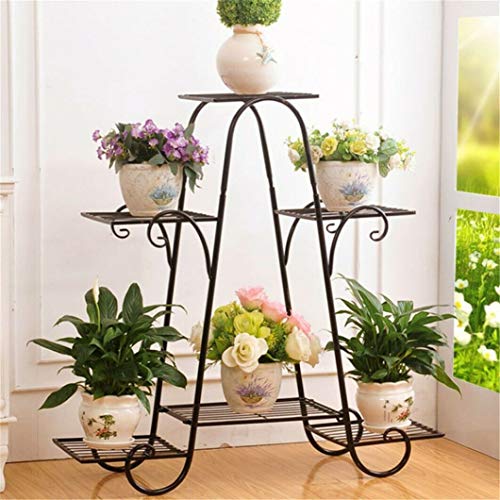 Malayas Estantería Decorativa de Hierro para Macetas Soporte de Flores Plantas para Exterior Interior Jardín con 6 estantes 77×26×72cm Color Negro