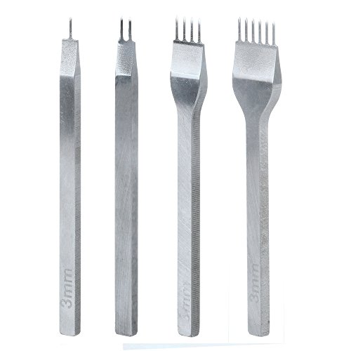 Malayas Perforadoras Herramientas Artesanales Costura, Tenedores para Coser Cuero, Herramientas de Cuero para Marcar Puntadas, Juego de Perforadores de Cuero de 1+2+4+6 Puntas-3mm