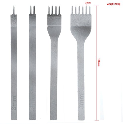 Malayas Perforadoras Herramientas Artesanales Costura, Tenedores para Coser Cuero, Herramientas de Cuero para Marcar Puntadas, Juego de Perforadores de Cuero de 1+2+4+6 Puntas-3mm