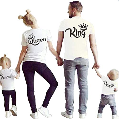 mama stadt Rey y reina Matching camisetas Madre Padre Niño Niña tapones de algodón de manga corta trajes de la familia para Bebé niña Madre/S Blanco, Blanco