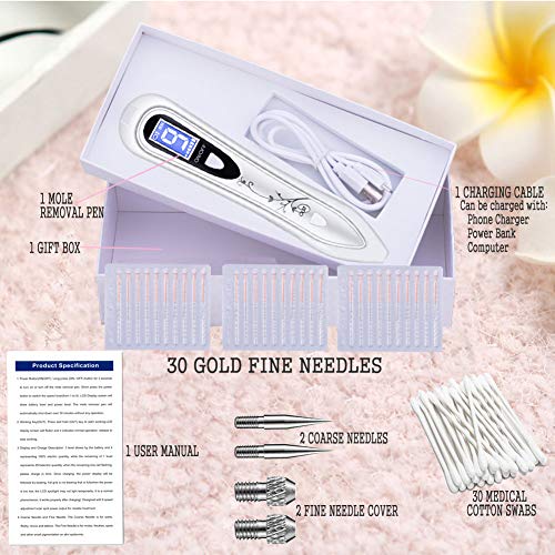 Manchas Cara Eliminación, BUDDYGO Skin Tag Mole Removal Pen Intensidad de 9 Niveles para Cara y Cuerpo (Verrugas, Nevus, Tatuajes, Pecas, Manchas) con LCD y Agujas Reemplazables, Seguro y Eficiente