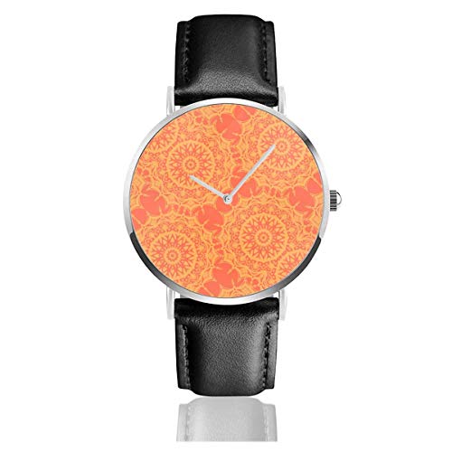 Mandala Arancione Giallo Vaso colorato Ceramica Natura quarzo Acciaio inossidabile cinturino in Pelle orologi Casual Moda orologi da polso