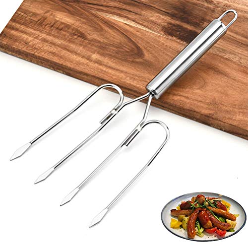 Mango buena 2PCS Barbacoa Tenedor Tubos pollo a la parrilla de barbacoa Tenedor de acero inoxidable Tenedor de gran tamaño carne asada Tenedor cocina portátil Turquía Tenedor for la comida campestre q