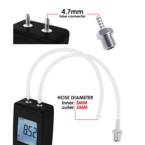 Manómetro Digital Profesional, Medidor Portátil Portátil De Medidor De Vacío De Aire 11 Unidades Con Retroiluminación, ± 13.78kPa ± 2PSI