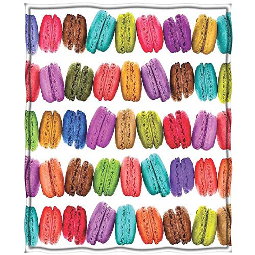 Manta colorida y cálida de macarons franceses en fila, café, galletas, sabores, pastelería, diseño de alimentos, manta de forro polar, tamaño individual de 152 x 178 cm