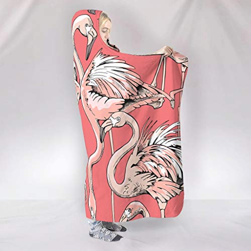 Manta con capucha Flamingo original con mangas retro para sofá, para regalo de estudiante, color blanco 152 x 203 cm