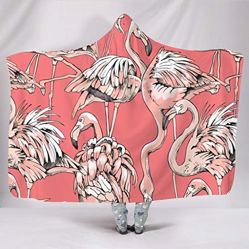 Manta con capucha Flamingo original con mangas retro para sofá, para regalo de estudiante, color blanco 152 x 203 cm