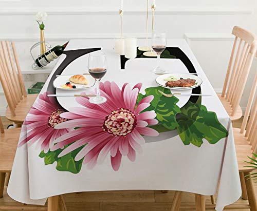 Mantel Antimanchas Rectangular Impermeable,Letra G, letra del alfabeto con flor de gerbera floreciente y fuente insp,Manteles Mesa Decorativo para Hogar Comedor del Cocina,（140 x 200 cm/55*78 pulgada）