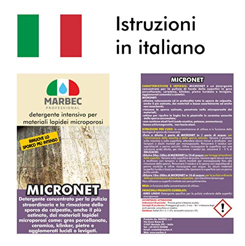 Marbec - MICRONET 5LT | Detergente para la limpieza extraordinaria y la eliminación de suciedad intensa por pisoteo en gres porcelánico, cerámica y piedras microporosas