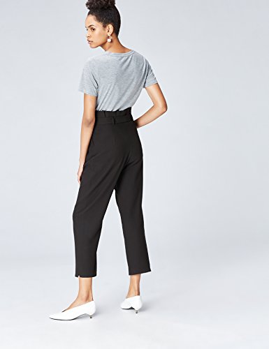 Marca Amazon - find. Check Paperbag Waist, Pantalón de Cuadros con Cintura de Fuelle Mujer, Negro, 38, Label: S