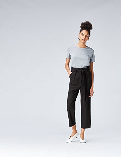 Marca Amazon - find. Check Paperbag Waist, Pantalón de Cuadros con Cintura de Fuelle Mujer, Negro, 38, Label: S