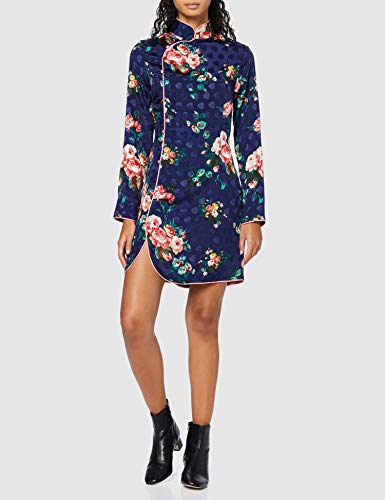 Marca Amazon - find. Vestido Corto de Flores Mujer, Multicolor (Multicolour Blue Floral), 38, Label: S