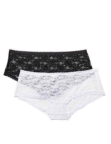 Marca Amazon - IRIS & LILLY Culotte de Encaje Suave para mujer, Pack de 2, Multicolor (White/Black), L, Label: L