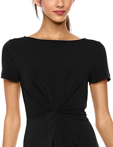 Marca Amazon – Lark & Ro – Vestido retorcido en el centro de punto crepé de manga corta para mujer, Negro, US 6 (EU S - M)