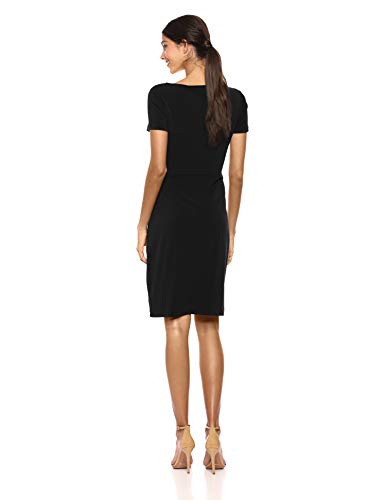 Marca Amazon – Lark & Ro – Vestido retorcido en el centro de punto crepé de manga corta para mujer, Negro, US 6 (EU S - M)