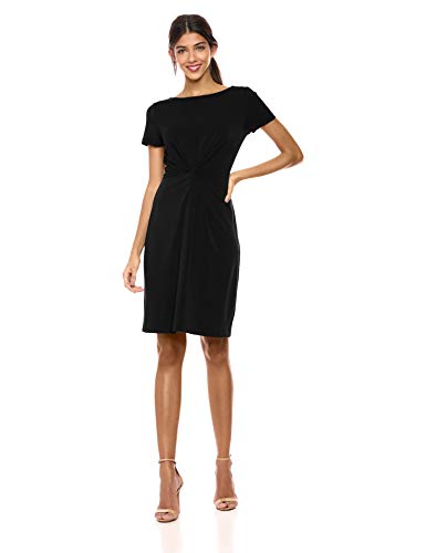 Marca Amazon – Lark & Ro – Vestido retorcido en el centro de punto crepé de manga corta para mujer, Negro, US 6 (EU S - M)