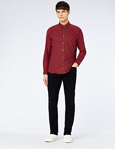 Marca Amazon - MERAKI Camisa Hombre, Multicolor (Red/black), L, Label: L