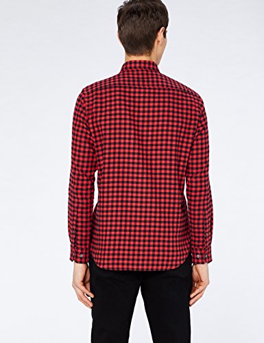 Marca Amazon - MERAKI Camisa Hombre, Multicolor (Red/black), L, Label: L