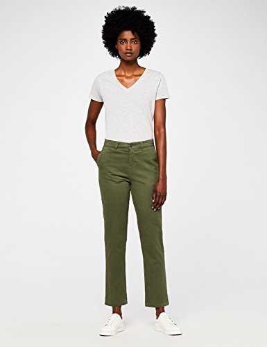 Marca Amazon - MERAKI Pantalones Chinos Estrechos Mujer, Verde (Winter Moss: 18-0523 Tcx), 38, Label: S