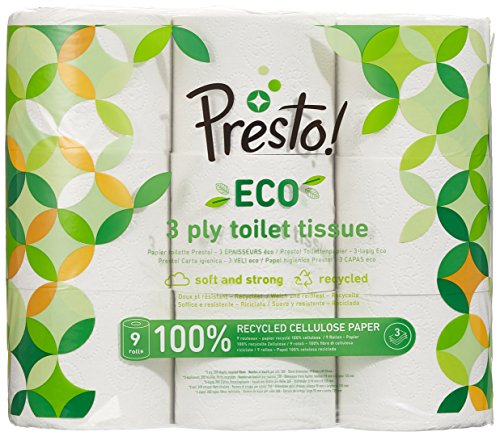 Marca Amazon - Presto! Papel higiénico de 3 capas ECO - 36 (4x9) rollos (200 hojas x rollo)