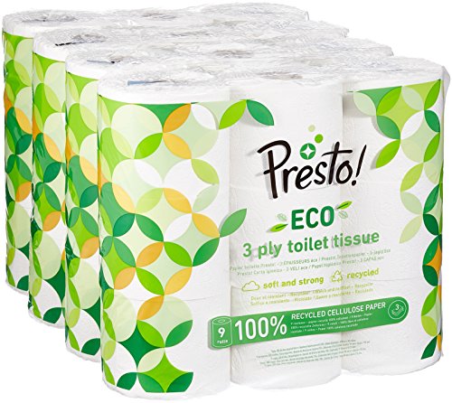 Marca Amazon - Presto! Papel higiénico de 3 capas ECO - 36 (4x9) rollos (200 hojas x rollo)