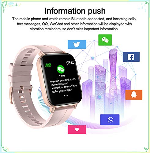 Marca Smartwatch Fitness Tracker, podómetro Masculino y Femenino, Monitor de Ritmo cardíaco y calorías, Pulsera Impermeable IP67, con Mensaje de notificación de cronómetro (Rosado)