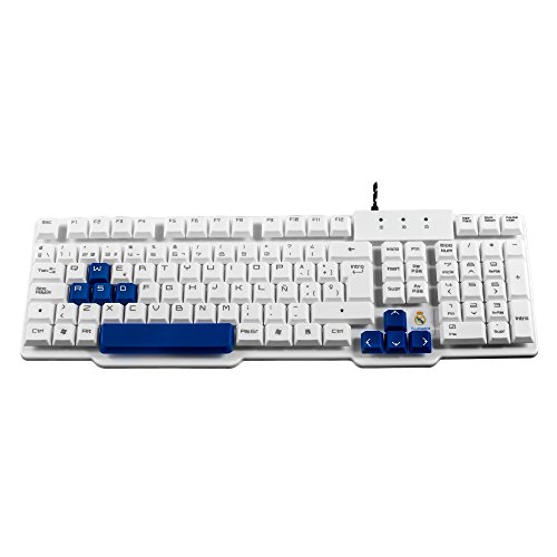 MARSGAMING MKRM Teclado Gaming de Membrana del Real Madrid Baloncesto (Base metálica, Teclas Azules, antighosting, USB, Producto euroliga), Negro