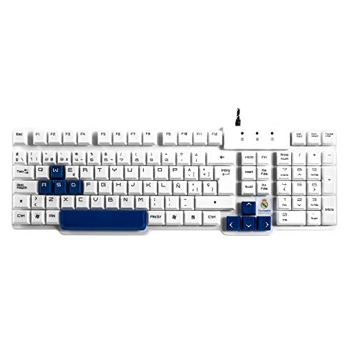 MARSGAMING MKRM Teclado Gaming de Membrana del Real Madrid Baloncesto (Base metálica, Teclas Azules, antighosting, USB, Producto euroliga), Negro