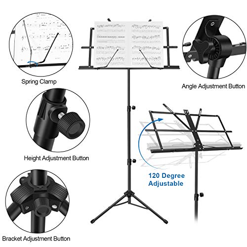 MARTISAN Atril para Partitura Plegable Portátil Musica Metalico Soporte de Ajustables con Bolsa de Transporte