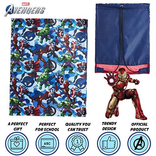 Marvel Mochila Cuerdas, Mochila Saco con Superheroes Capitan America Iron Man Thor y Hulk, Mochila Infantil de Los Vengadores para Deporte Viajes, Regalos para Niños Adolescentes