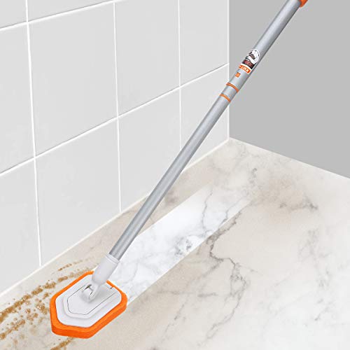 MATCC Cepillo de baño y bañera Extensible Fregadora retráctil Cabezal de Cepillo de Esponja para Limpiar Baño Cocina Baldosas de Cerámica 107cm