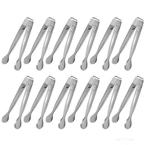 Matogle Pinza para Hielo Inox 12 pcs Mini Pinzas de Acero Inoxidable para Cocina Clip para Azúcar Pinza Pequeño para Servir Antideslizante Portátil Segura Accesorio para Cóctel Boda Banqueta Plateado