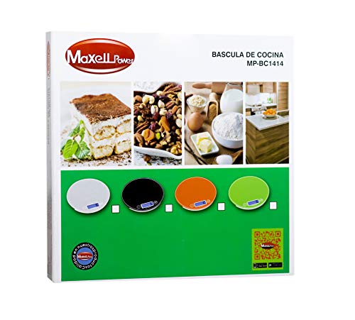 Maxell Power CE BASCULA DE Cocina Digital 1G-5KG Base Cristal LCD LED GRAMO Calidad MP-BC1414 (Rojo)