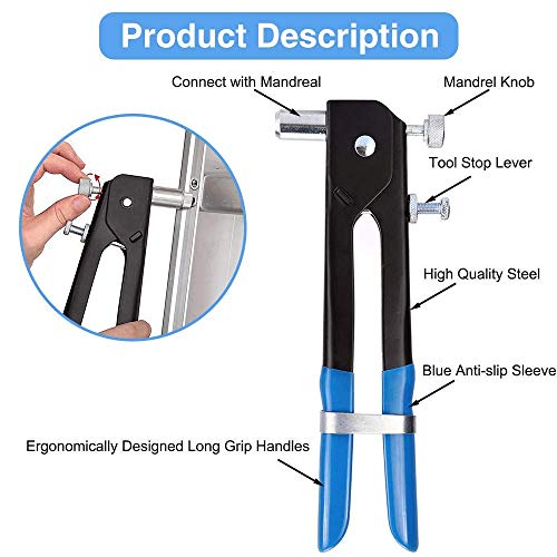 MAYLINE Juego de herramientas para tuercas de remache Tuercas de remache 158 pcs, herramientas de remachado manual para trabajo pesado, inserto roscado de llave Incluye M3 M4 M6 M8 M8(158 pcs)
