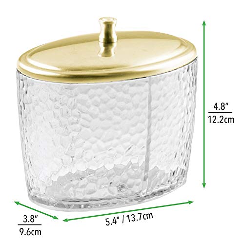 mDesign Algodonero con tapa – Práctico frasco transparente para discos de algodón con 2 compartimentos – Elegante frasco de plástico y metal para bolas de algodón – transparente y dorado latón