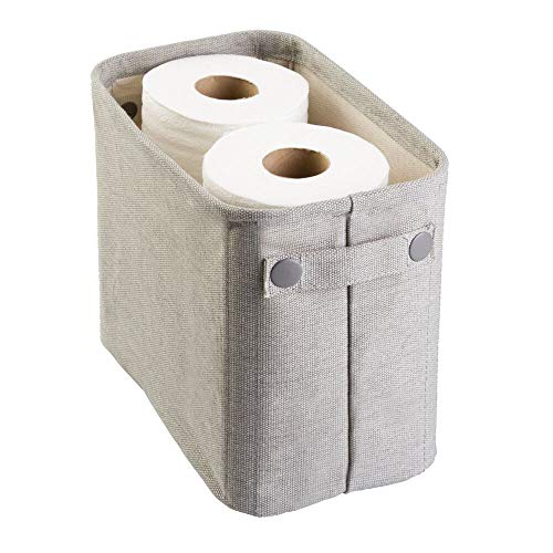 mDesign – Elegante organizador de tela de algodón para papel higiénico (pequeño) – Organizador de revistas de color gris claro – Cesta para el baño y para el salón