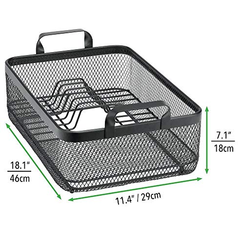 mDesign Escurridor de cocina para platos, cuencos y vasos – Soporte escurridor moderno con dos asas de metal – Compacto escurreplatos de cocina para el fregadero o la encimera – negro mate